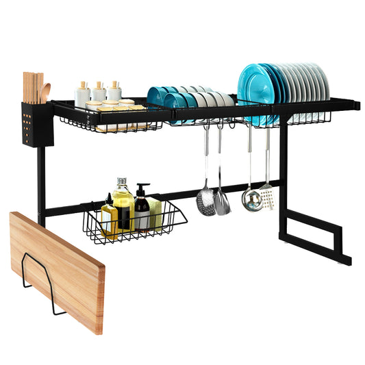 Dish Drying Rack Over Sink Stainless Steel Black Dish Drainer Organizer 2 Tier - image1