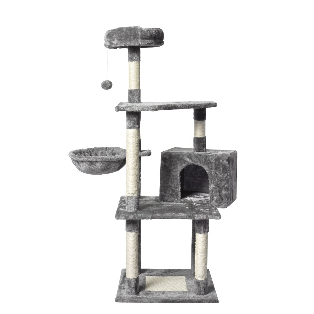 PaWz Cat Tree Toy Scratching Post Scratcher Tower Condo Wooden House Grey 130cm - image1