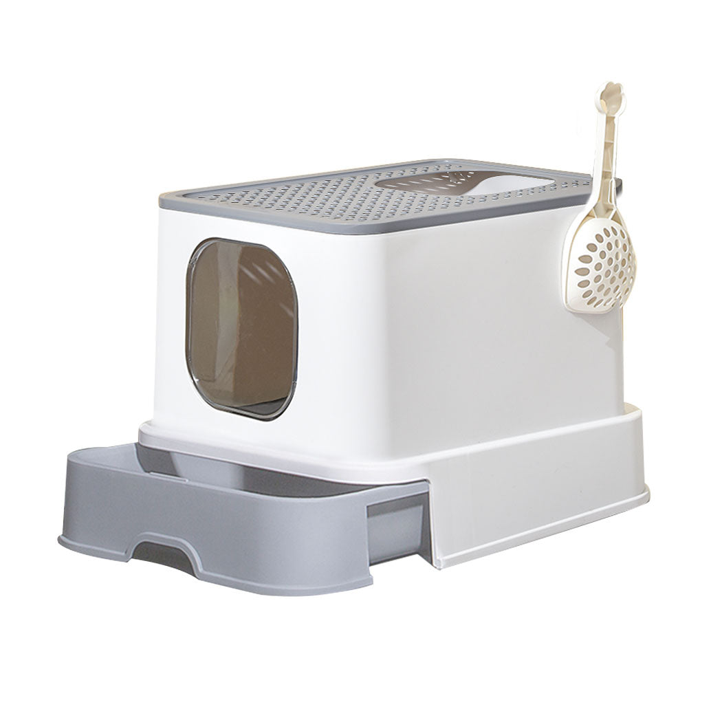 Cat Litter Box Fully Enclosed Kitty Toilet Trapping Sifting Odor Control Basin - image1