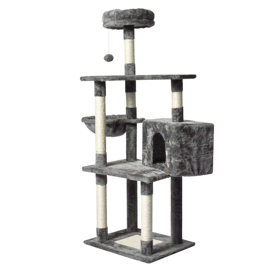 PaWz Cat Tree Toy Scratching Post Scratcher Tower Condo Wooden House Grey 130cm - image2