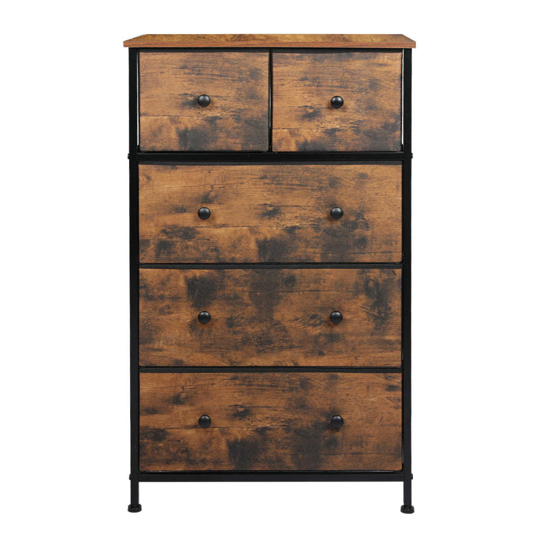 Levede Storage Cabinet Tower Chest of Drawers Dresser Tallboy Drawer Retro Brown - image2