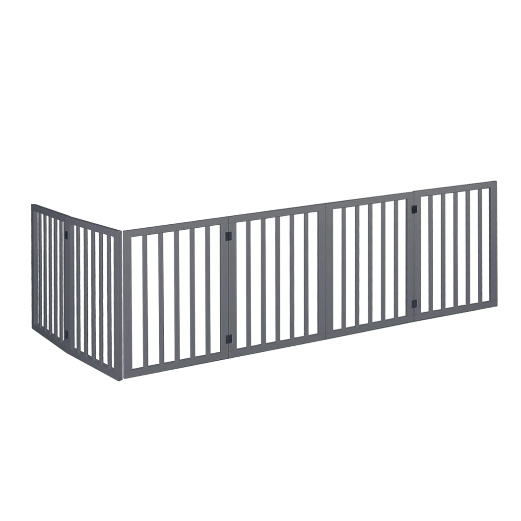 PaWz Wooden Pet Gate Dog Fence Safety Stair Barrier Security Door 6 Panels Grey - image2