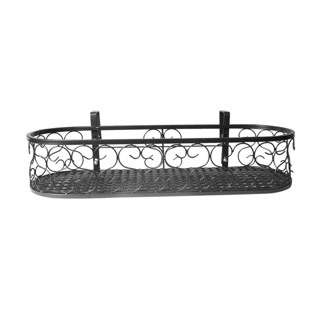 Plant Holder Plant Stand Hanging Flower Pot Basket Garden Wall Rack Shelf Oval Black - image2