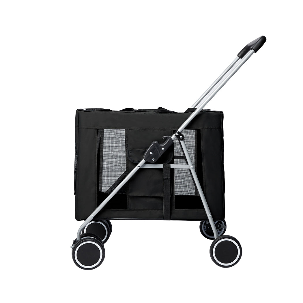 Pet Stroller Dog Cat Puppy Pram Travel Carrier 4 Wheels Pushchair Foldable Black - image2