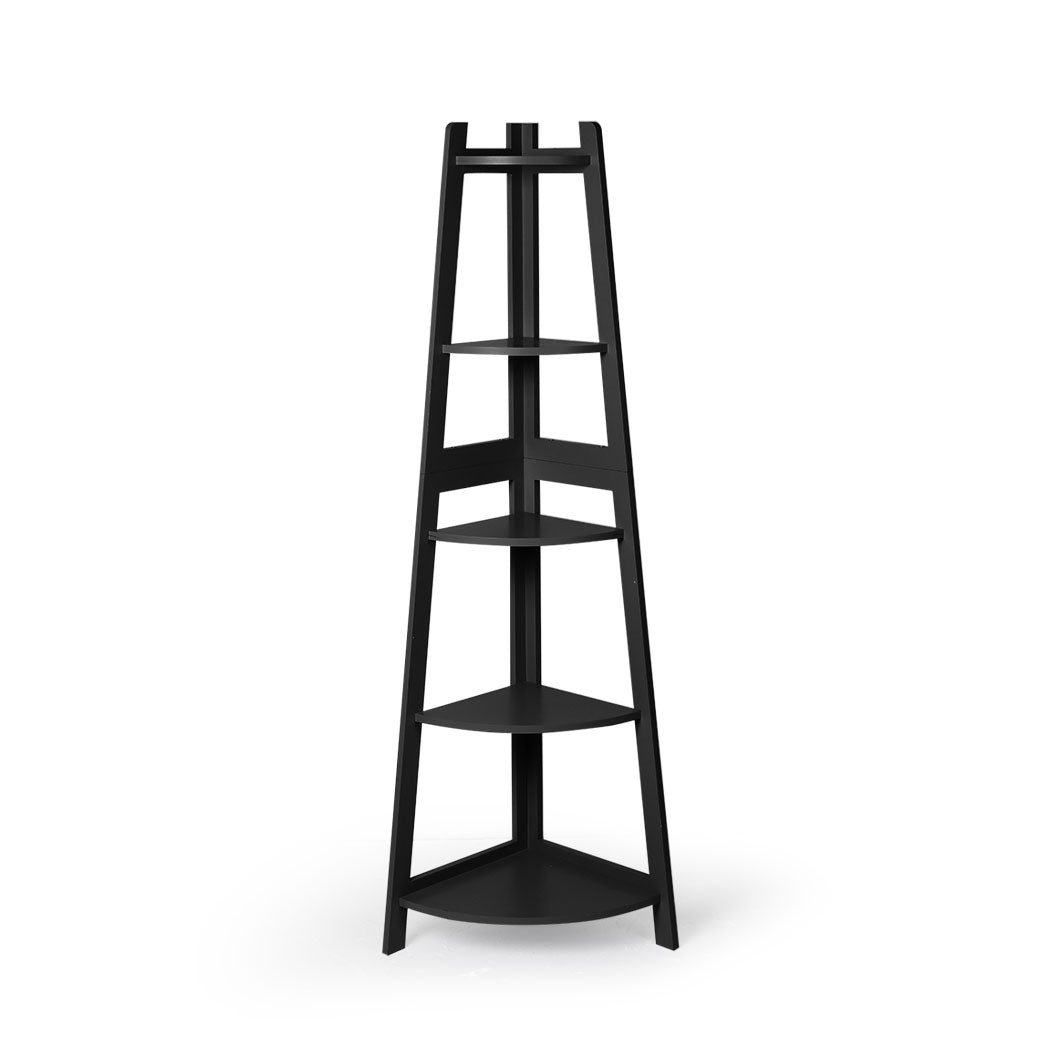 5 Tier Corner Shelf Wooden Storage Home Display Rack Plant Stand Black - image2