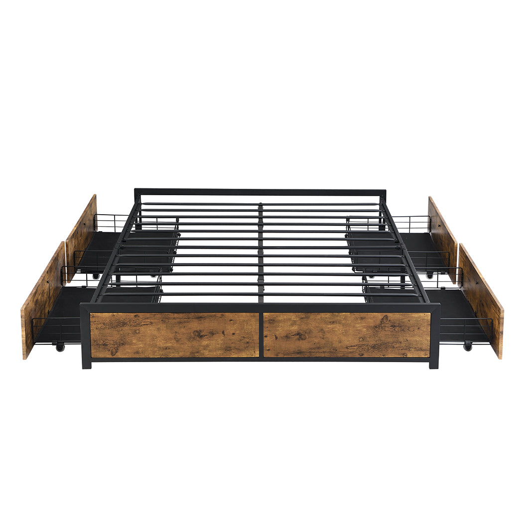 Levede Metal Bed Frame Mattress Base Platform Wooden 4 Drawers Queen - image2