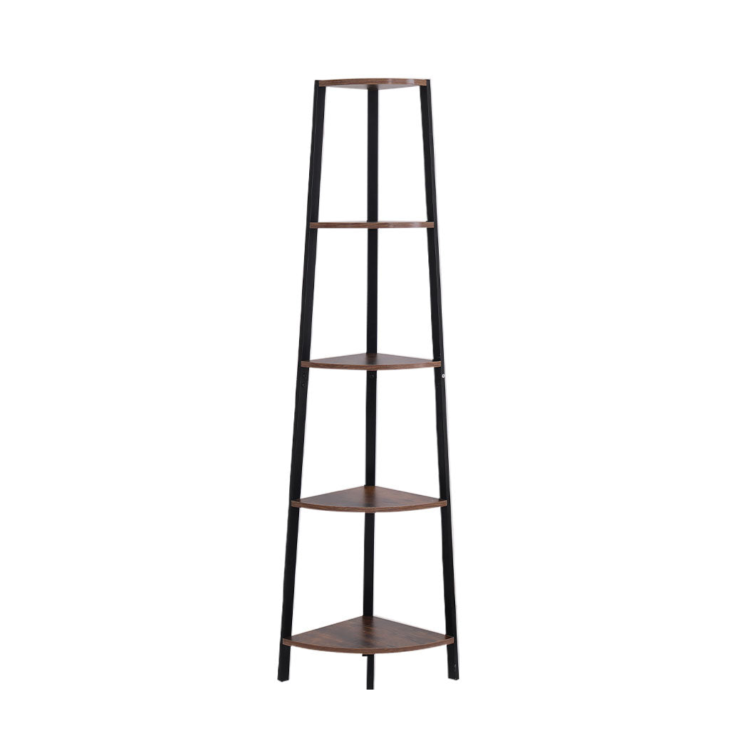 5 Tier Corner Shelf Industrial Ladder Shelf Wooden Storage Display Rack - image2