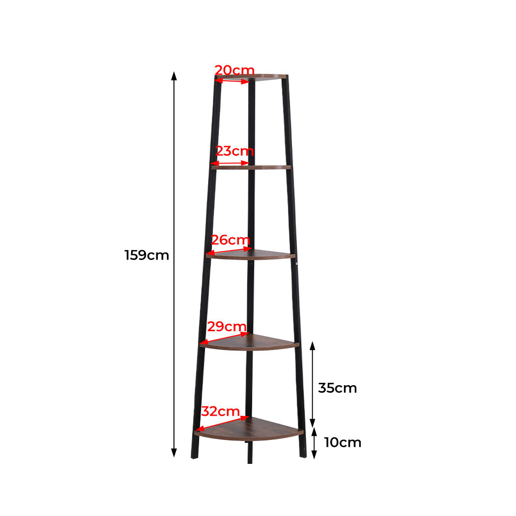 5 Tier Corner Shelf Industrial Ladder Shelf Wooden Storage Display Rack - image3