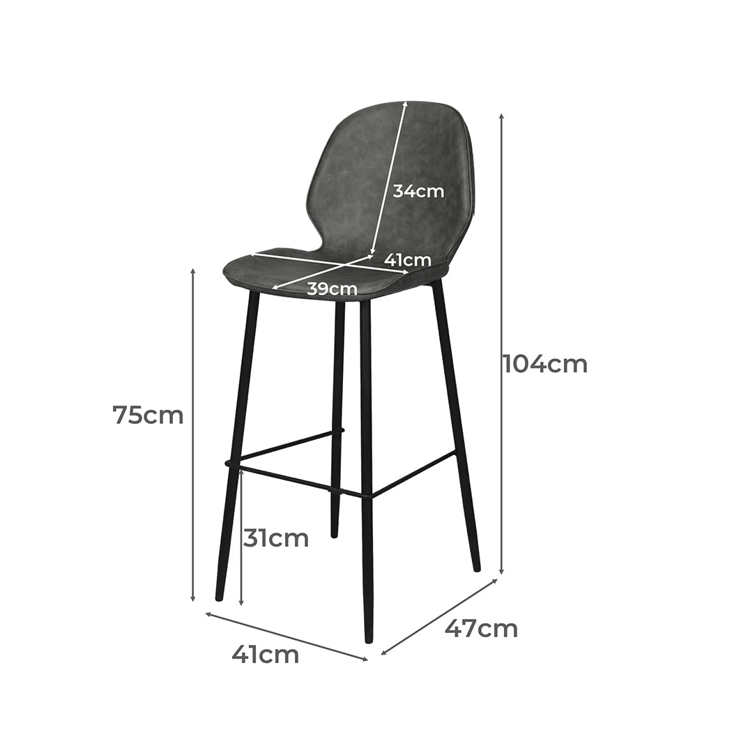 Levede 2x Bar Stool Counter Chair PU Leather Kitchen Pub Restaurant Padded Seat - image3