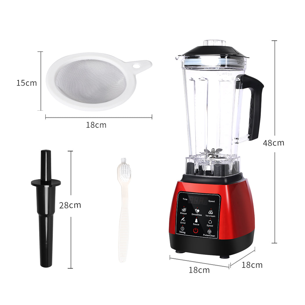 2L Commercial Blender Mixer Food Processor Kitchen Juicer Smoothie Ice Crush Red - image3