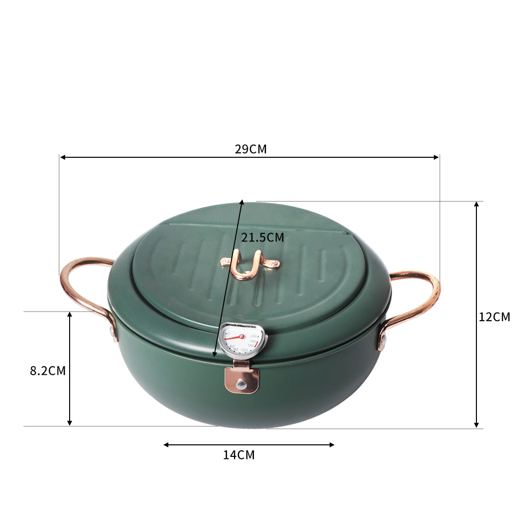 Japanese Deep Frying Pot with Thermometer Non-stick Tempura Fryer Pan 20cm Green - image3