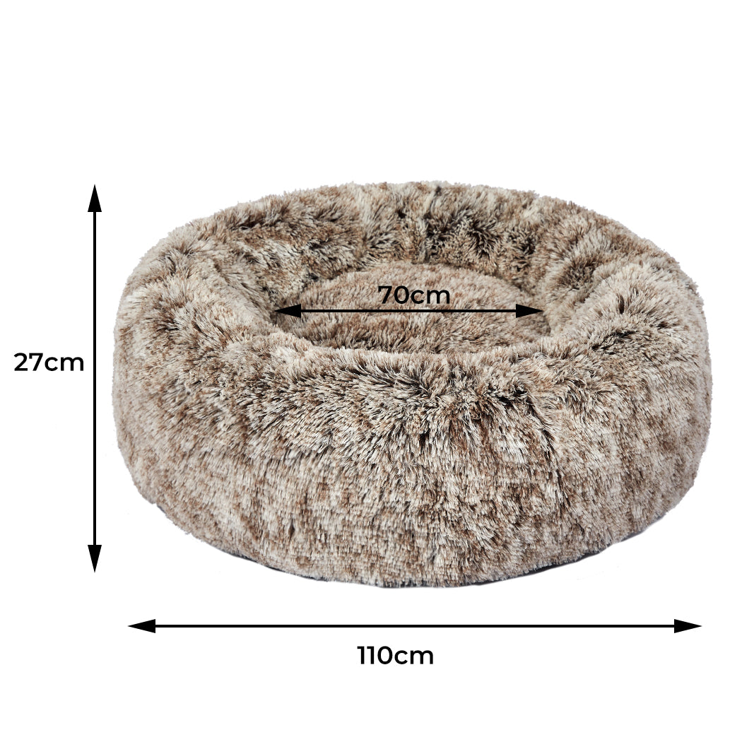 PaWz Pet Bed Cat Dog Donut Nest Calming Mat Soft Plush Kennel Brown Size XL - image3