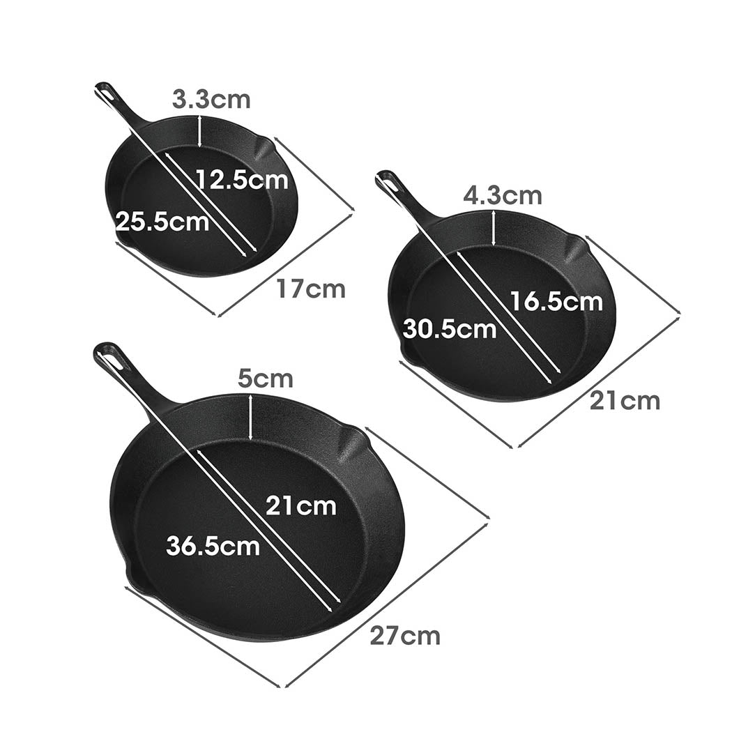 TOQUE Non Stick Frying Pan Set 3PCS Cast Iron Steak Skillet BBQ Cookware Frypan - image3