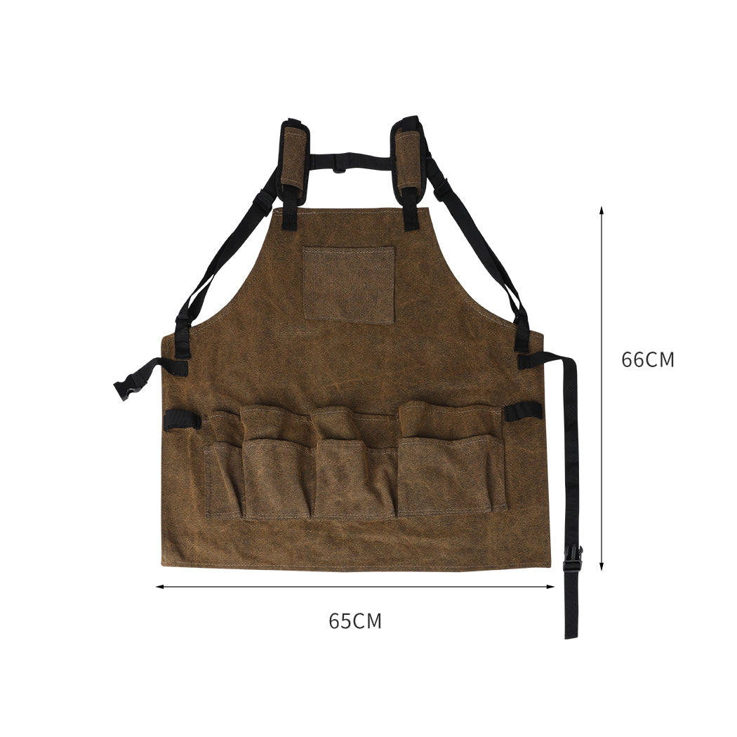 Waxed Canvas Tool Apron Adjustable Workshop Chef Waterproof Woodworking Pockets - image3