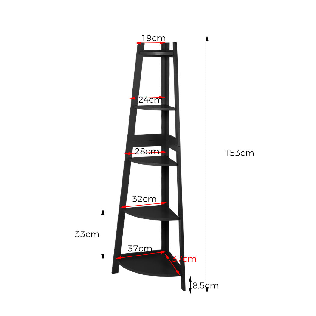 5 Tier Corner Shelf Wooden Storage Home Display Rack Plant Stand Black - image3