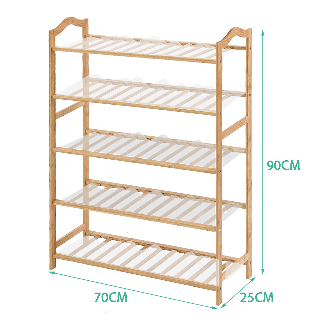 Levede Bamboo Shoe Rack Storage Wooden Organizer Shelf Stand 5 Tiers Layers 70cm - image3