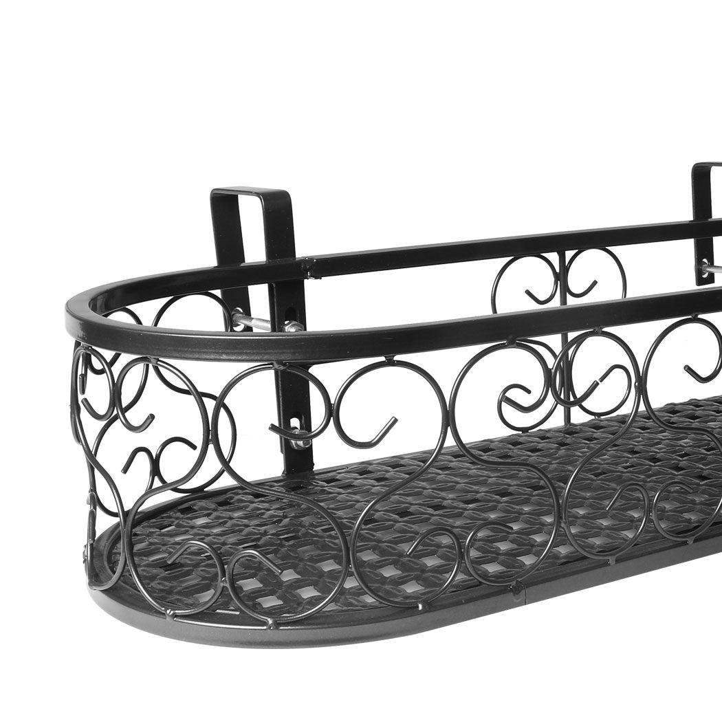 Plant Holder Plant Stand Hanging Flower Pot Basket Garden Wall Rack Shelf Oval Black - image5