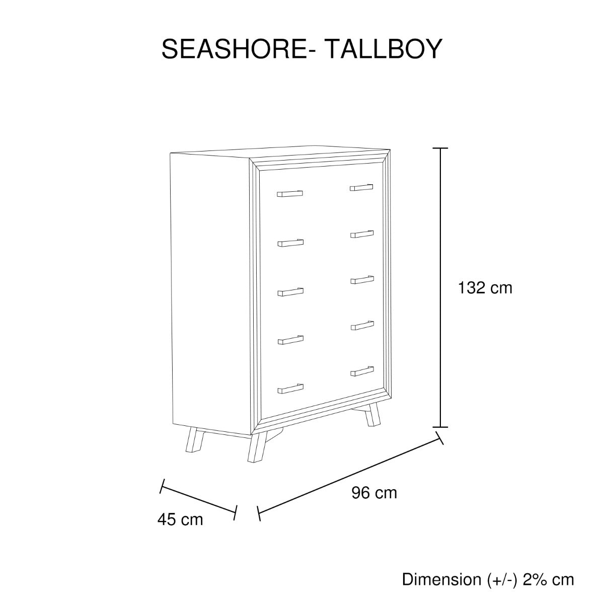 Tallboy with 5 Storage Drawers Solid Acacia Wooden Frame in Silver Brush Colour - image7