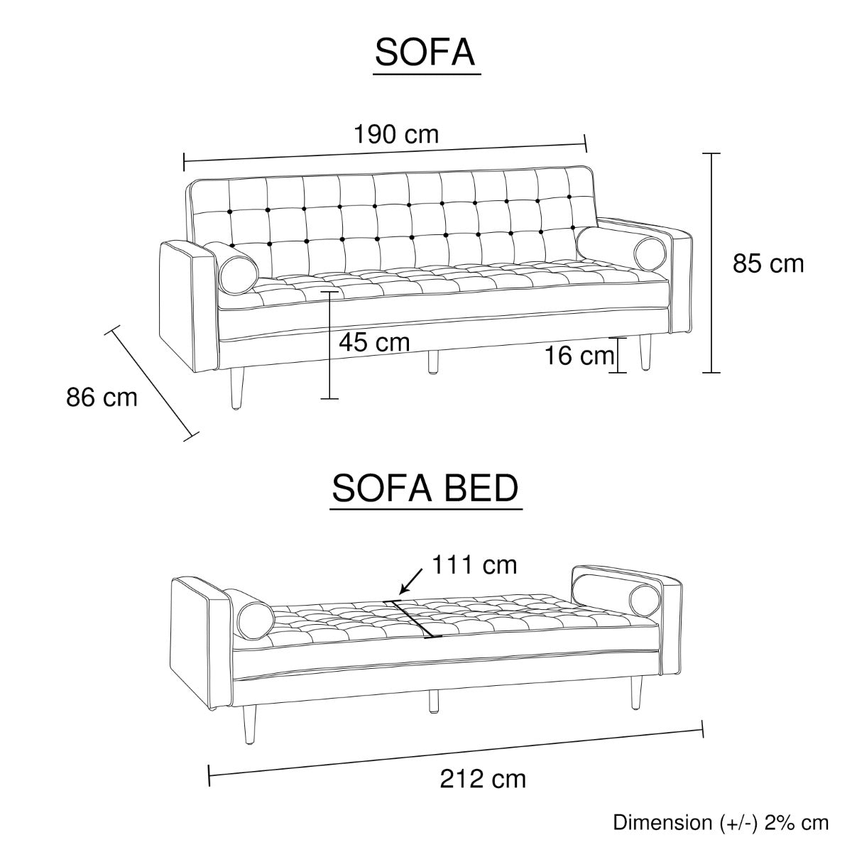 Sofa Bed 3 Seater Button Tufted Lounge Set for Living Room Couch in Velvet Green Colour - image10