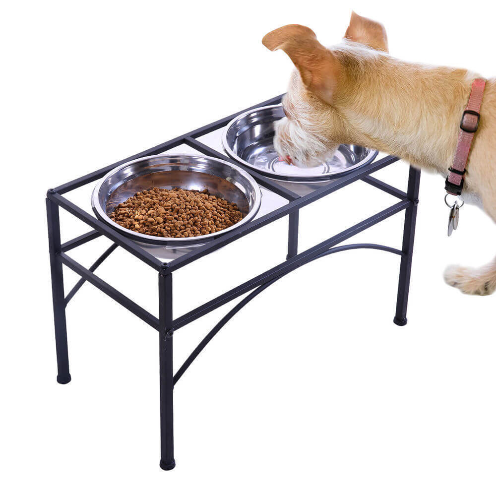 Dual Elevated Raised Pet Dog Feeder Bowl Stainless Steel Food Water Stand - image1
