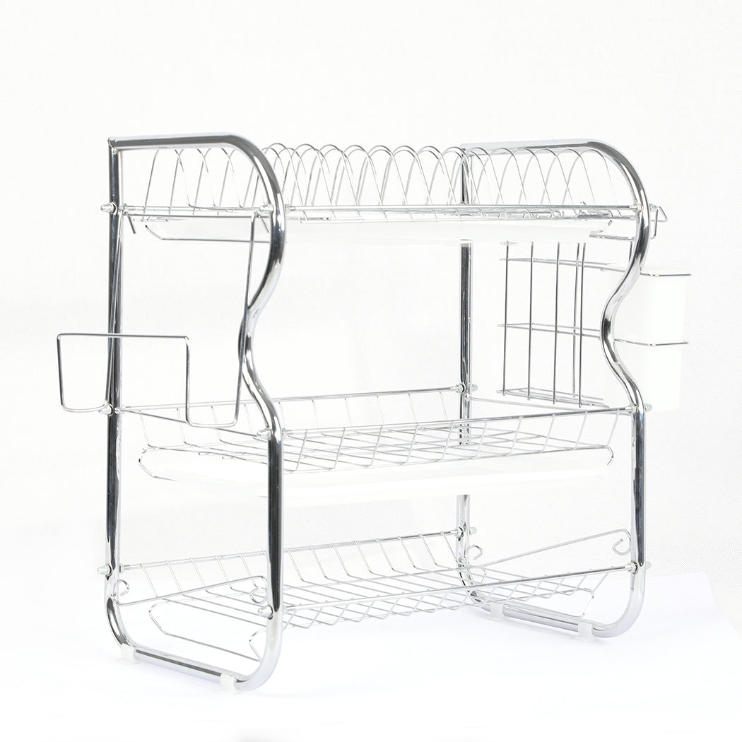 3 Tier Stainless Steel Dish Rack Drainer Tray Kitchen Storage Cup Cutlery Holder - image1