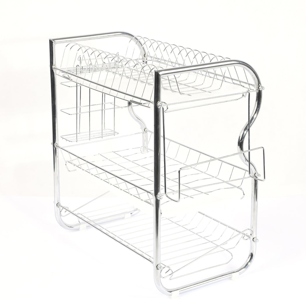 3 Tier Stainless Steel Dish Rack Drainer Tray Kitchen Storage Cup Cutlery Holder - image5