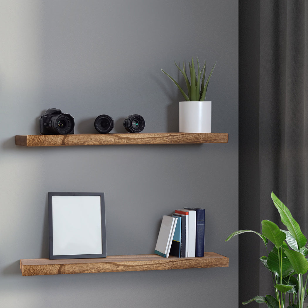 Levede 2 Pcs Floating Shelves Wall Mounted Storage Solid Wood Display Shelf - image13