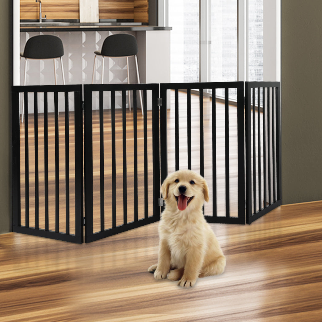 PaWz 4 Panels Wooden Pet Gate Dog Fence Safety Stair Barrier Security Door Black - image7