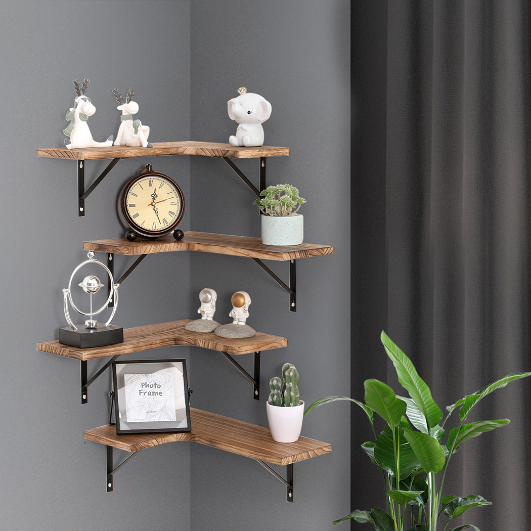 Levede 4 Pcs Floating Shelves Corner Shelf Wall Mounted Storage Wooden Display - image13