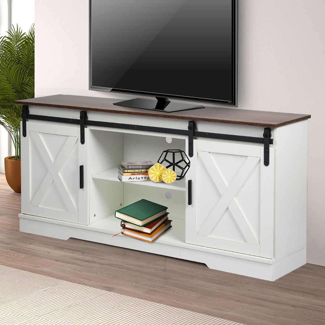 Levede TV Cabinet Entertainment Unit Stand Wooden Table Sliding Barn Door - image7