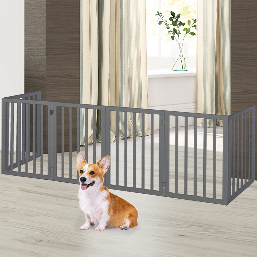 PaWz Wooden Pet Gate Dog Fence Safety Stair Barrier Security Door 6 Panels Grey - image7