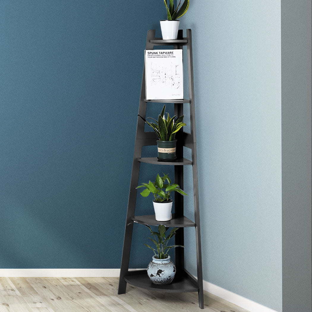 5 Tier Corner Shelf Wooden Storage Home Display Rack Plant Stand Black - image7