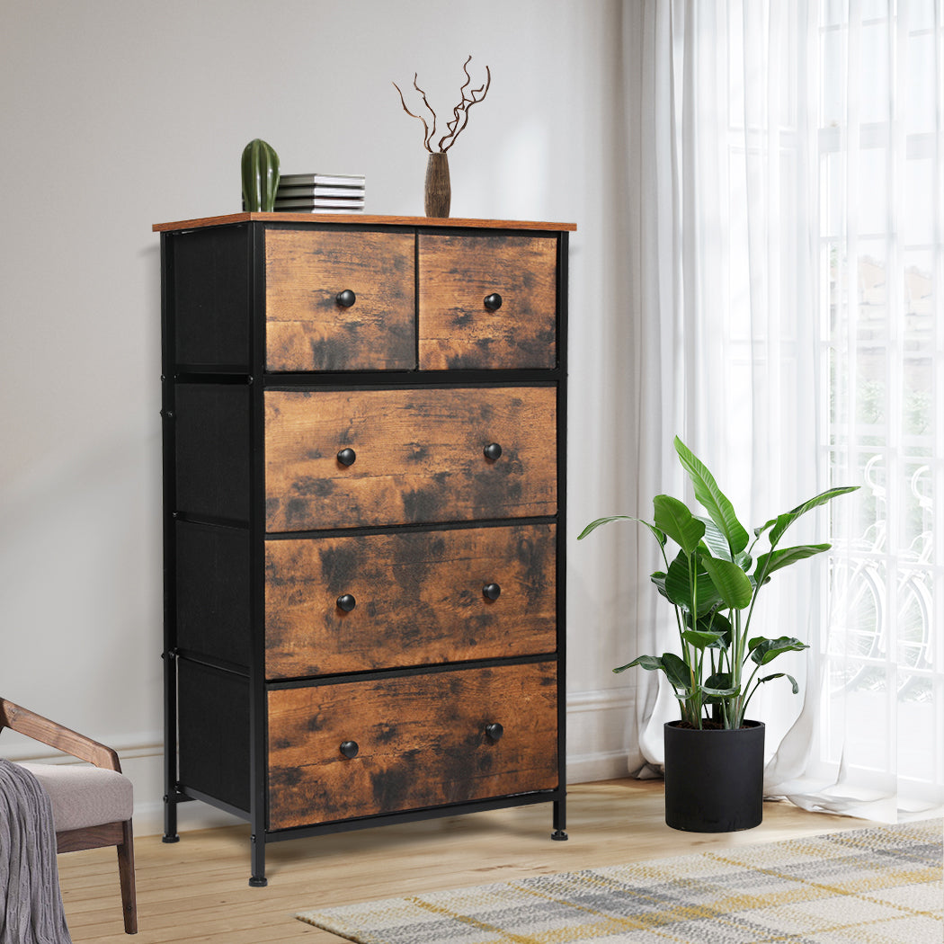 Levede Storage Cabinet Tower Chest of Drawers Dresser Tallboy Drawer Retro Brown - image8