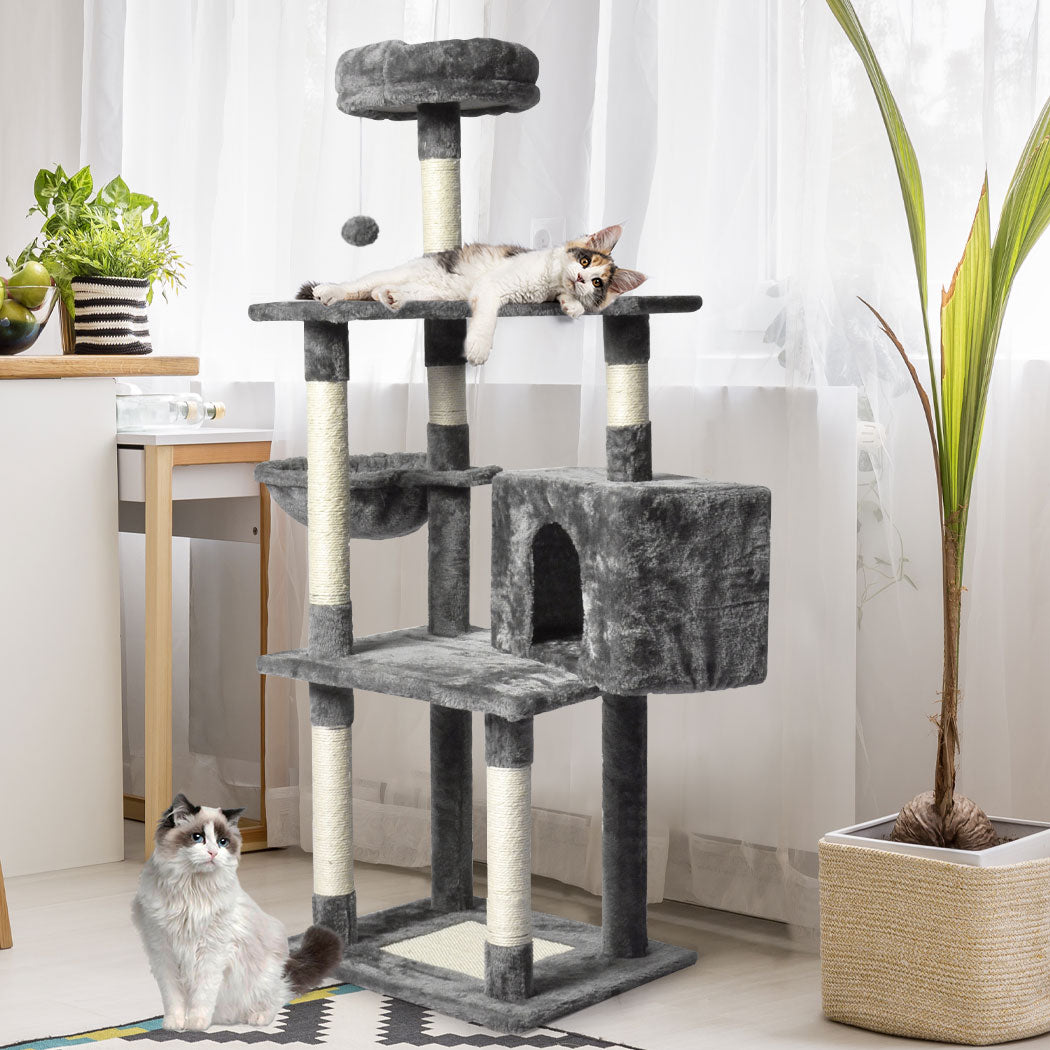 PaWz Cat Tree Toy Scratching Post Scratcher Tower Condo Wooden House Grey 130cm - image8