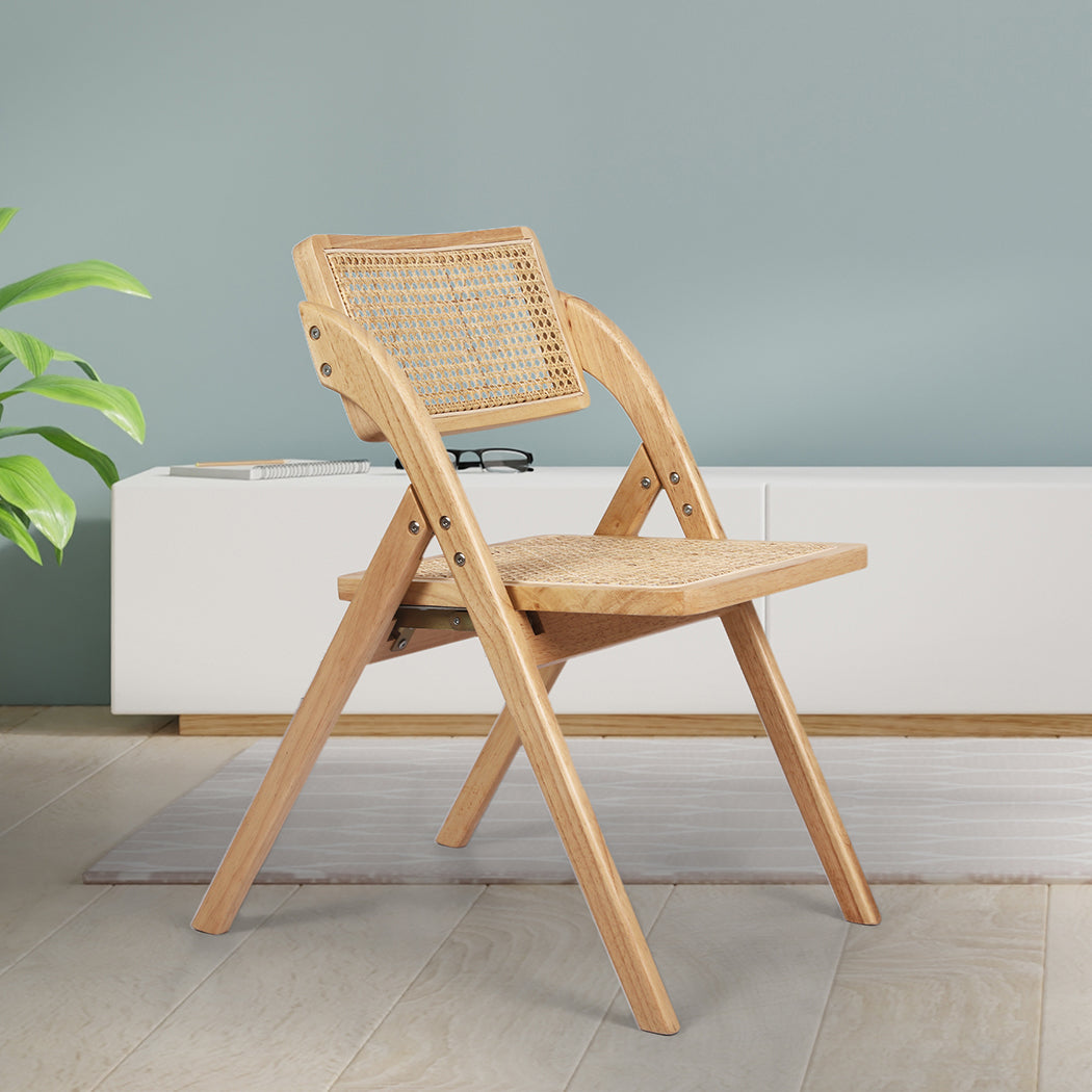 Foldable Single Deck Chair Solid Wood Rubberwood Rattan Lounge Seat - image15