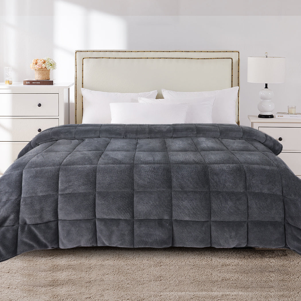 DreamZ Quilt Doona Comforter Blanket Velvet Winter Warm Super King Bedding Grey - image8