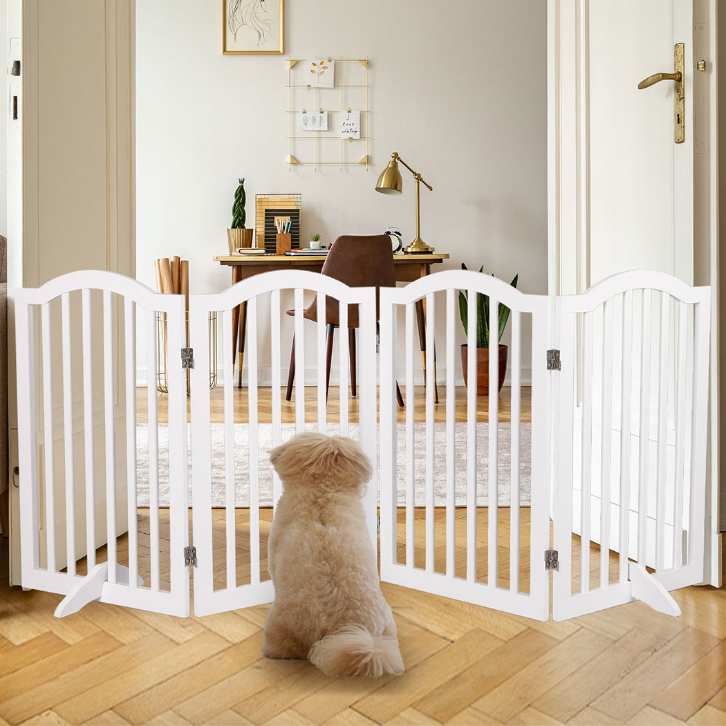 PaWz Wooden Pet Gate Dog Fence Safety Stair Barrier Security Door 4 Panels White - image8