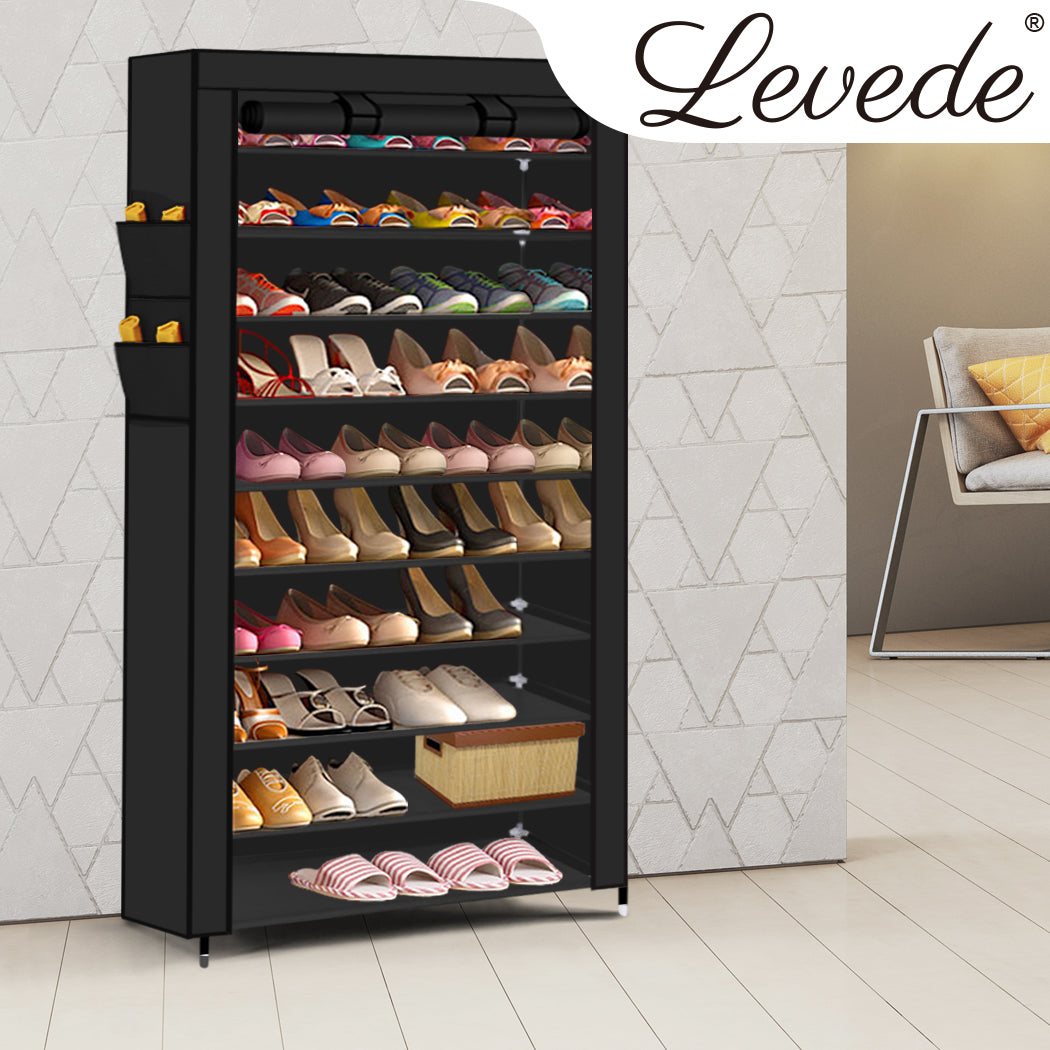 Levede 10 Tier Shoe Rack Portable Storage Cabinet Organiser Wardrobe Black Cover - image7