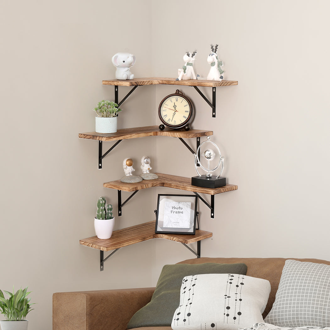 Levede 4 Pcs Floating Shelves Corner Shelf Wall Mounted Storage Wooden Display - image16