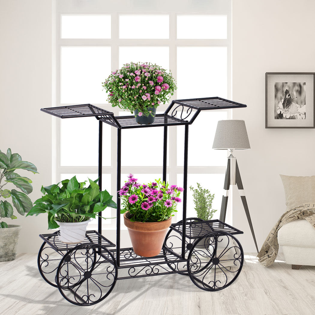 2x Plant Stand Outdoor Indoor Pot Garden Decor Flower Rack Wrought Iron 4Wheeler - image1