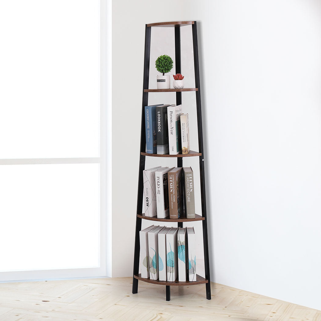 5 Tier Corner Shelf Industrial Ladder Shelf Wooden Storage Display Rack - image8