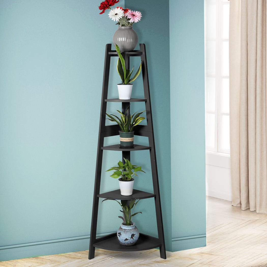 5 Tier Corner Shelf Wooden Storage Home Display Rack Plant Stand Black - image8