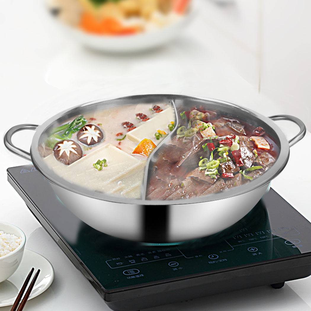 34cm Stainless Steel Twin Mandarin Duck Hot Pot Induction Cooker Without Lid - image7