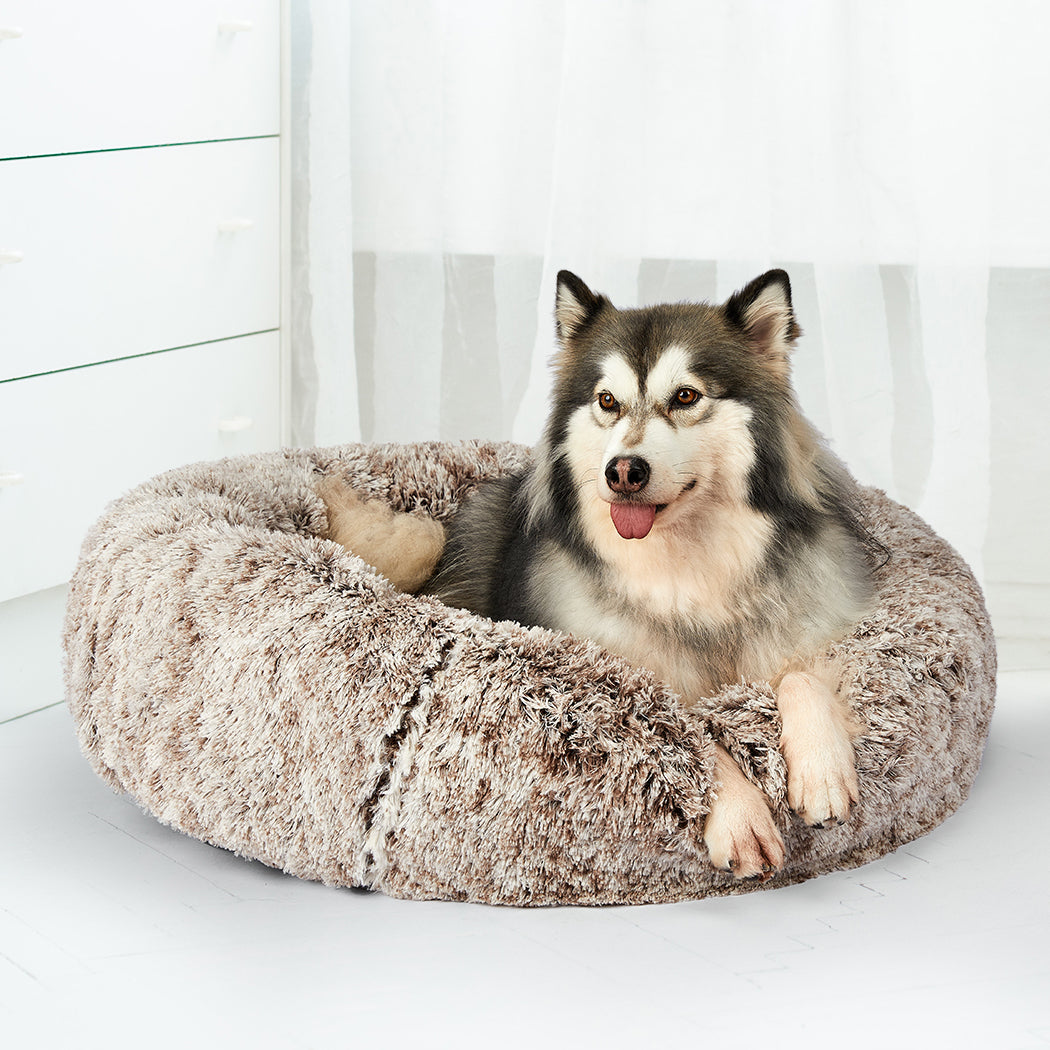 PaWz Pet Bed Cat Dog Donut Nest Calming Mat Soft Plush Kennel Brown Size XL - image8