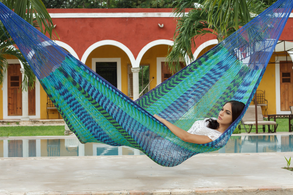 Mayan Legacy Jumbo Size Outdoor Cotton Mexican Hammock in Caribe Colour - image3
