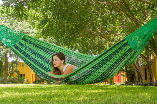 King Size Outdoor Cotton Mexican Hammock in Jardin - image1