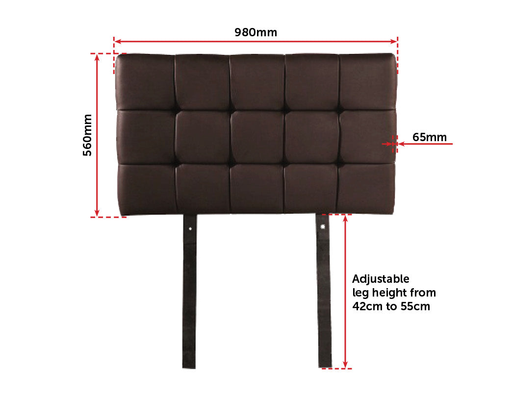 PU Leather Single Bed Deluxe Headboard Bedhead - Brown - image4