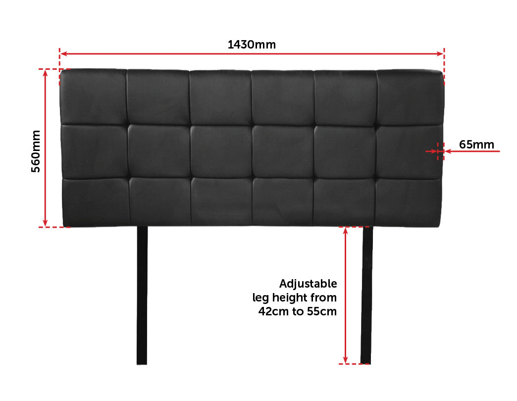 PU Leather Double Bed Deluxe Headboard Bedhead - Black - image6