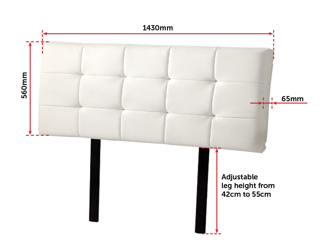 PU Leather Double Bed Deluxe Headboard Bedhead - White - image4