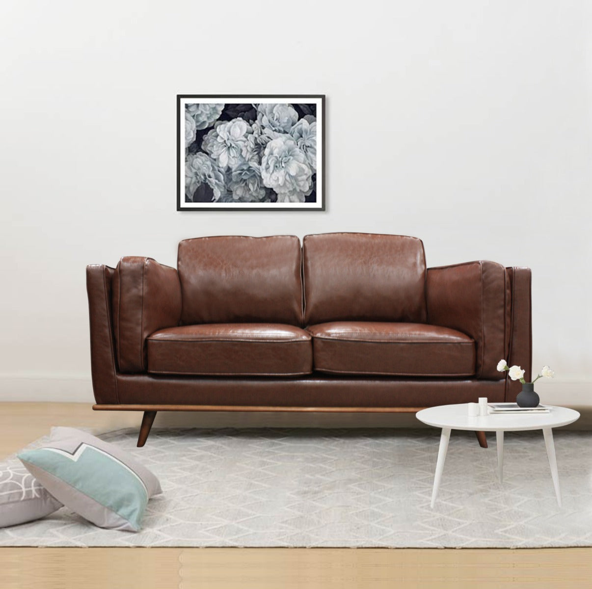 2 Seater Faux Leather Sofa Brown Modern Lounge Set for Living Room Couch with Wooden Frame - image1